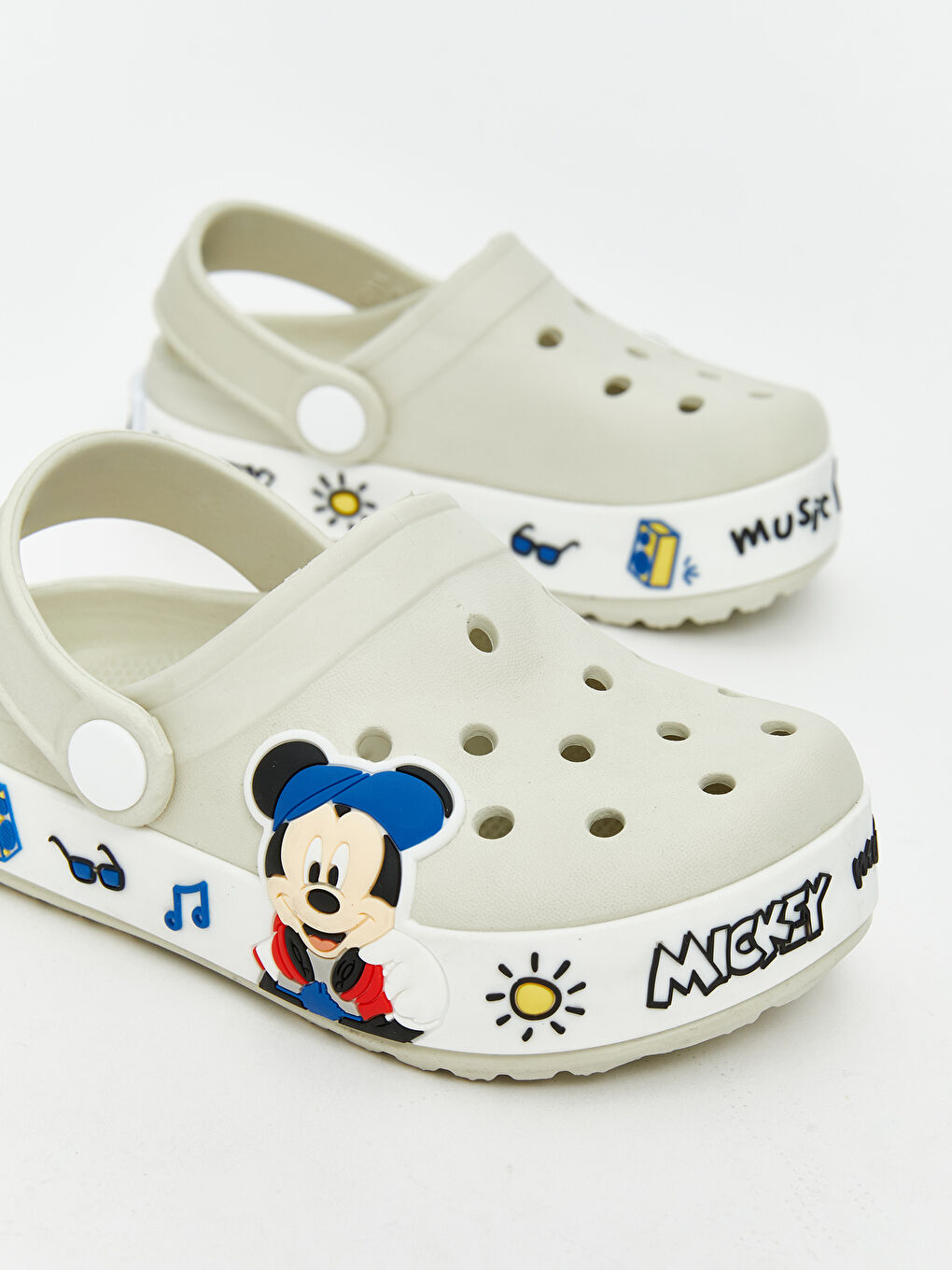 Bej Mickey Mouse Baskılı Erkek Bebek Plaj Sandaleti-2