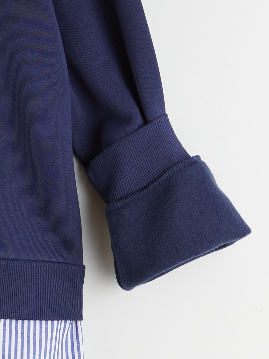 Lacivert Gömlek Yaka Çizgili Kadın Kalın Sweatshirt Tunik-5
