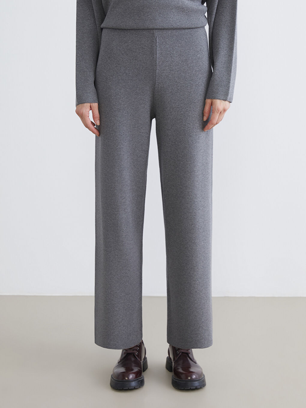 Pantalone od trikotaže sa elastičnim strukom i širokim nogavicama za žene-1