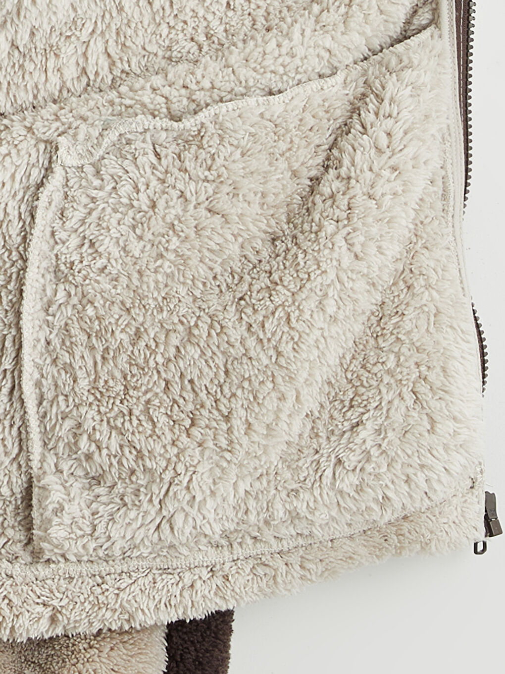 Bej Dik Yaka Pelüş Erkek Fermuarlı Sweatshirt-6