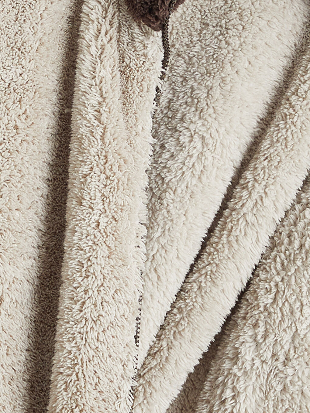 Bej Dik Yaka Pelüş Erkek Fermuarlı Sweatshirt-7