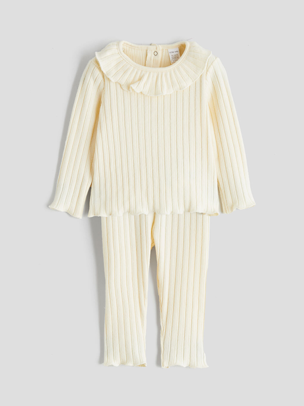 Bej Fırfırlı Bebe Yaka Kız Çocuk Bluz ve Tayt