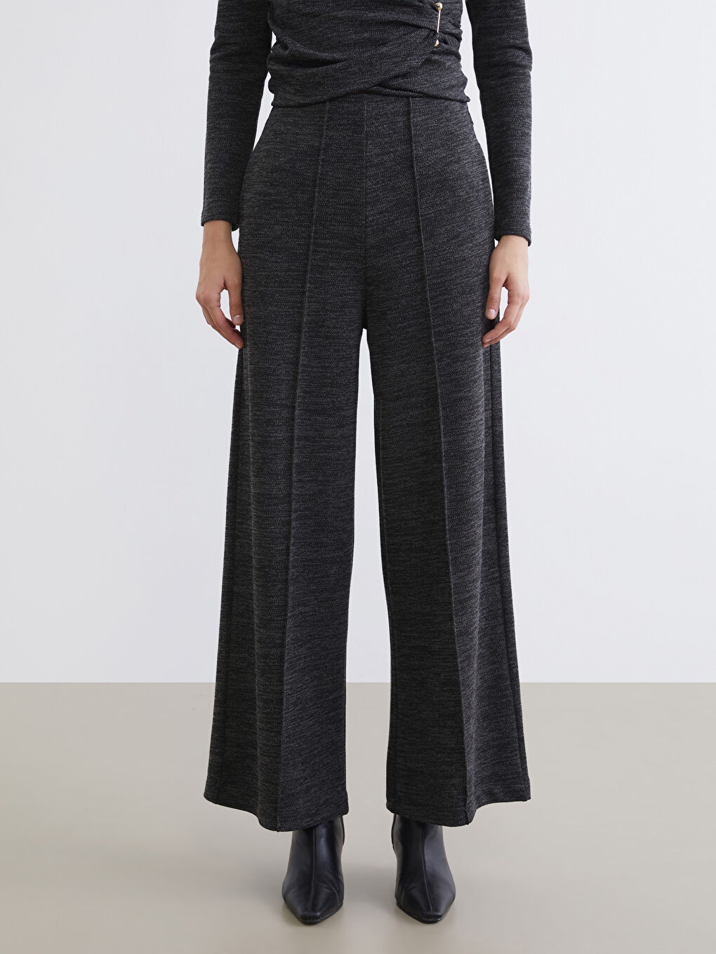 سروال نساء واسع الساق بخصر مطاطي-1