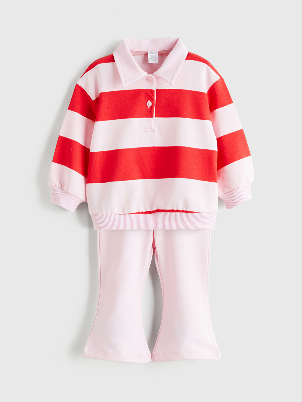 Pembe Polo Yaka Kız Bebek Sweatshirt ve Tayt