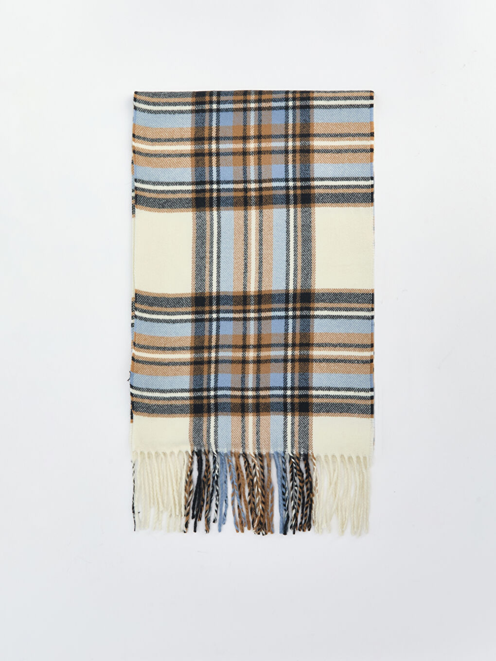 Ekru Ekose Desenli Kadın Atkı-1