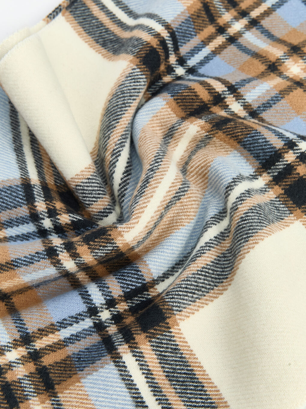 Ekru Ekose Desenli Kadın Atkı-2