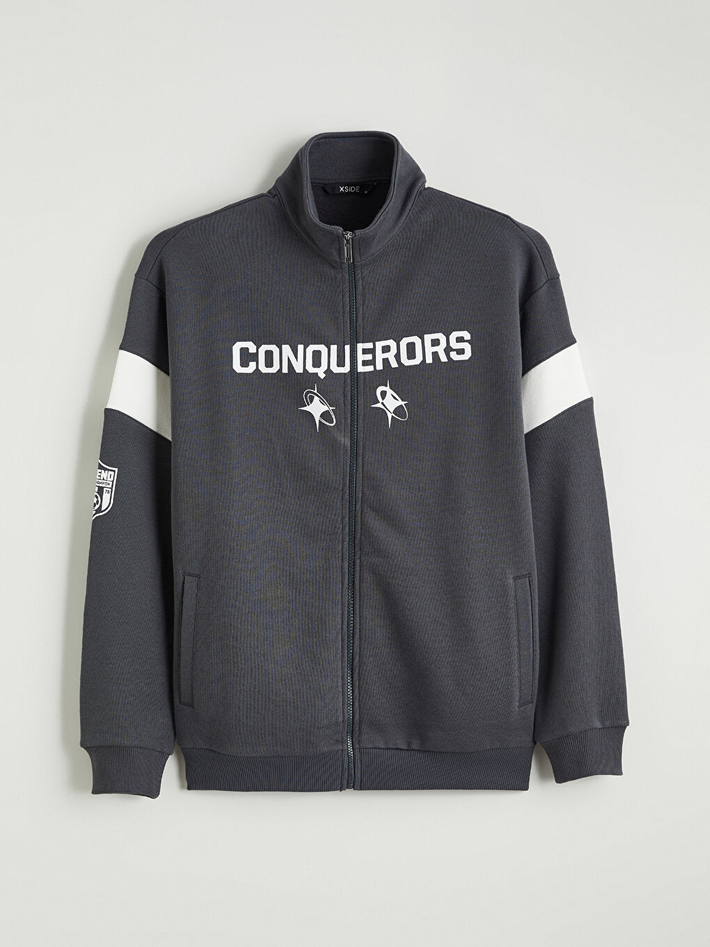 Antrasit Rahat Kalıp Dik Yaka Erkek Fermuarlı Sweatshirt-4