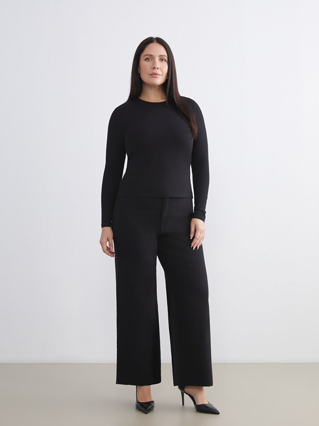 Siyah Büyük Beden Bisiklet Yaka Kadın Body-5