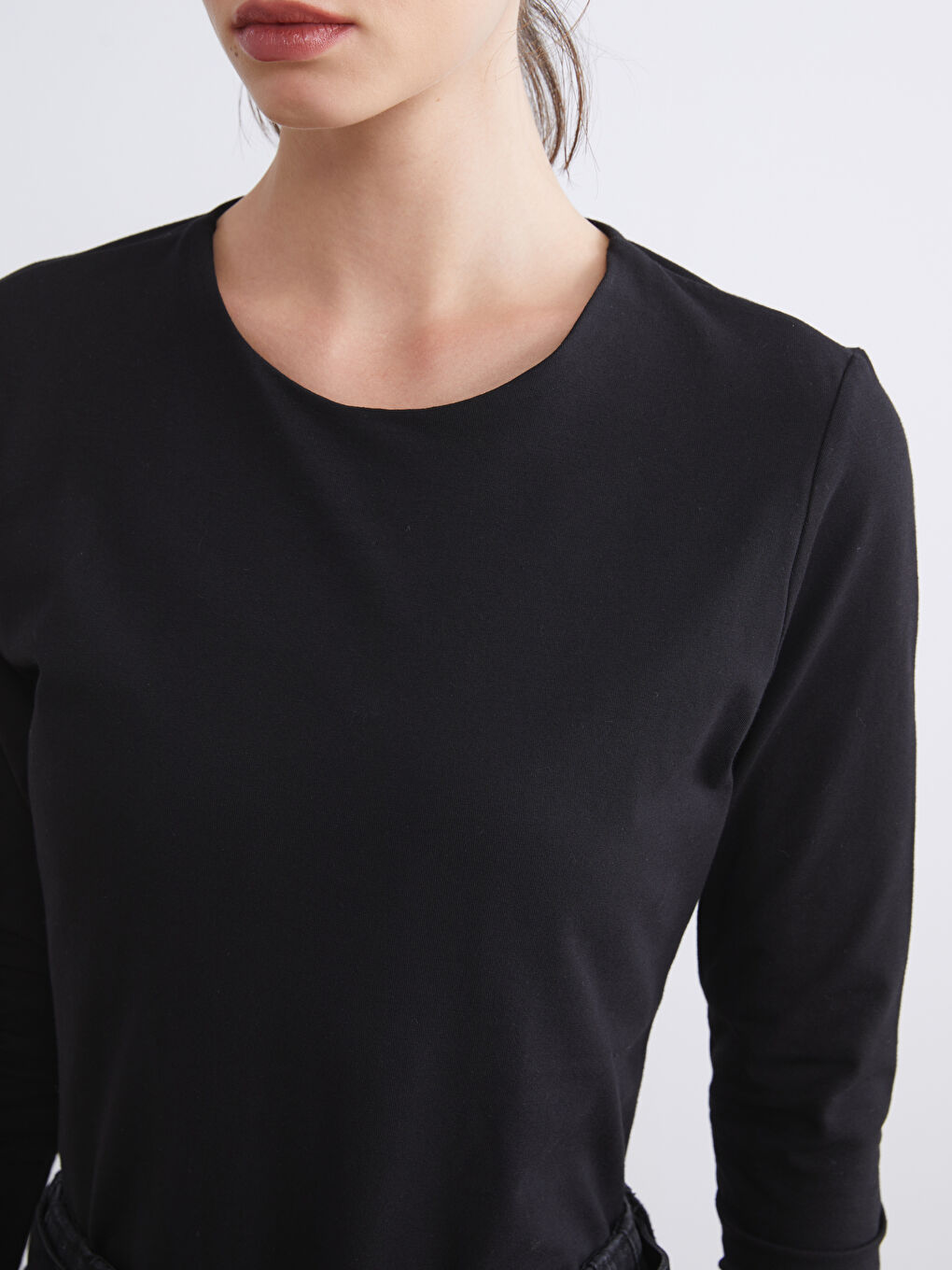 Siyah Büyük Beden Bisiklet Yaka Kadın Body-3