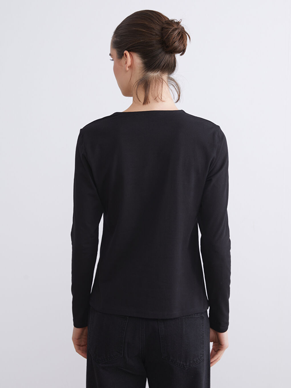 Siyah Büyük Beden Bisiklet Yaka Kadın Body-4