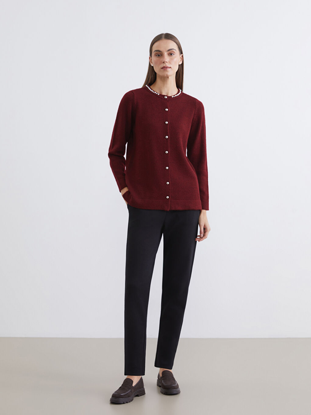 Crew Neck Rhinestone Embellished Women's Knitwear Cardigan-1