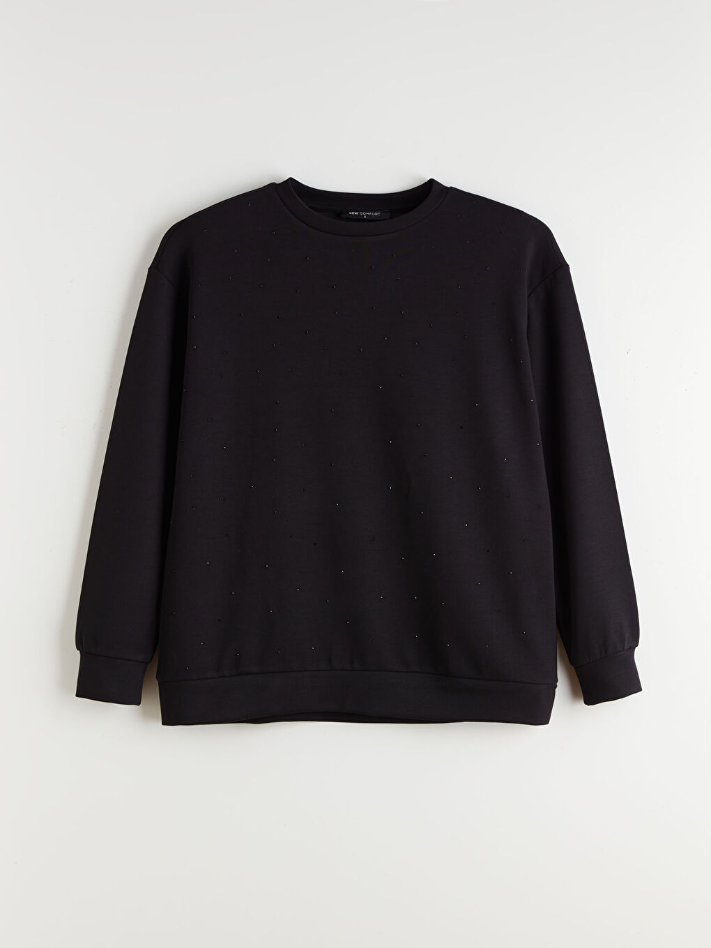 Siyah Bisiklet Yaka Taşlı Kadın Sweatshirt-6