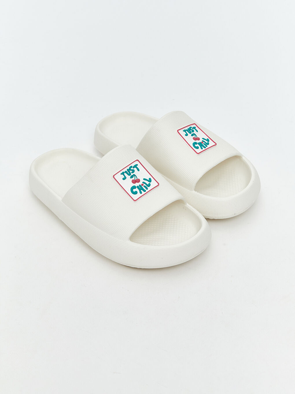 Beyaz Tek Bantlı Baskılı Kız Çocuk Terlik