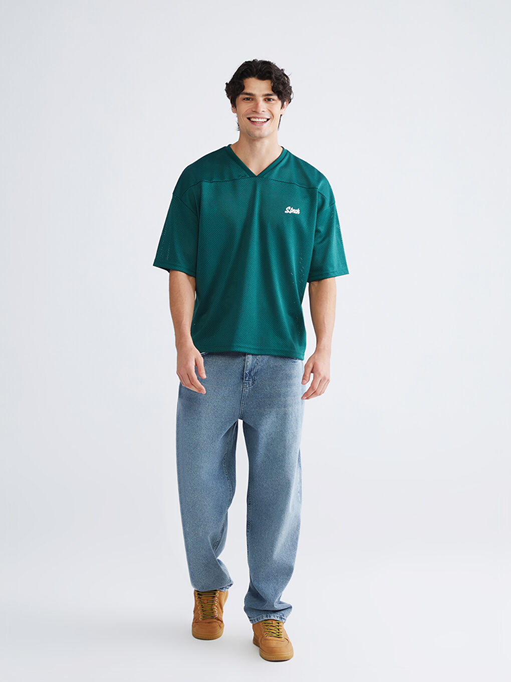 V-Neck Short Sleeve Printed Men's T-Shirt-1