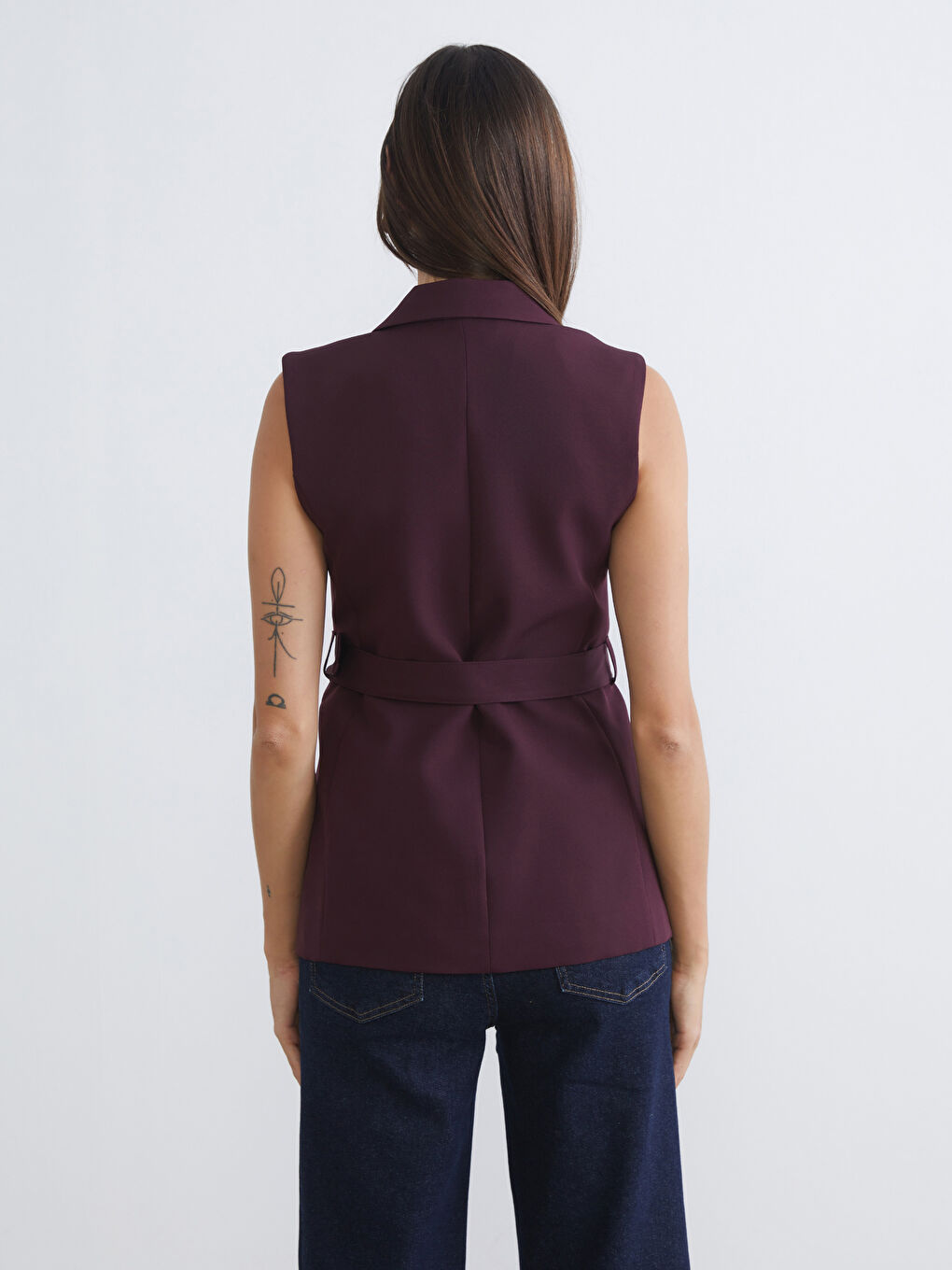 Bordo Ceket Yaka Kadın Klasik Yelek-7