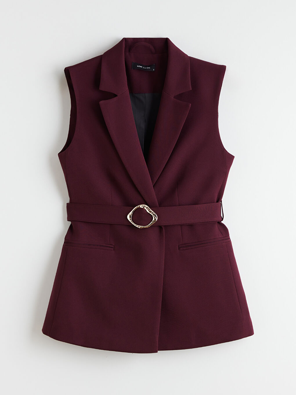 Bordo Ceket Yaka Kadın Klasik Yelek-8