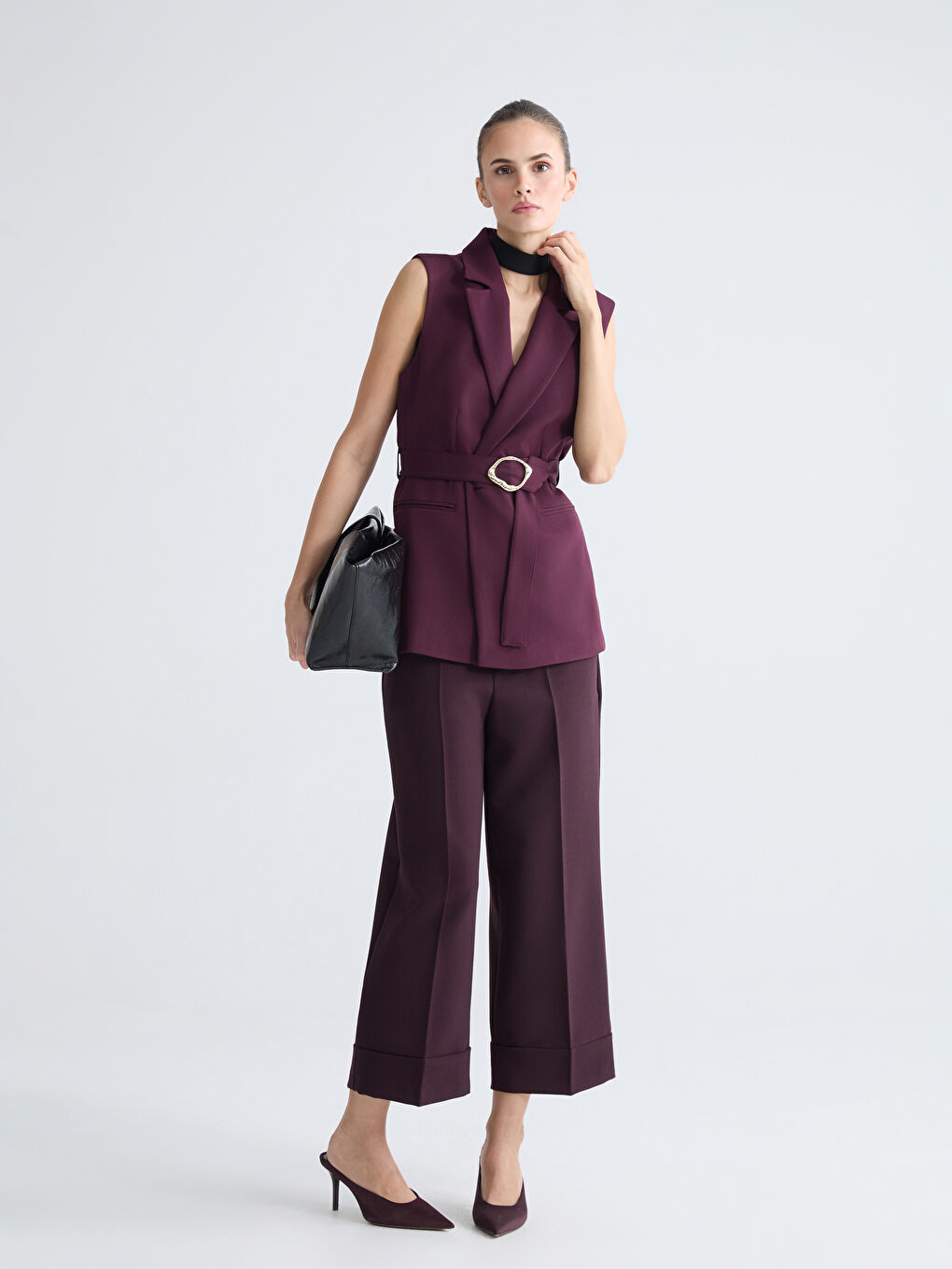 Bordo Ceket Yaka Kadın Klasik Yelek-1