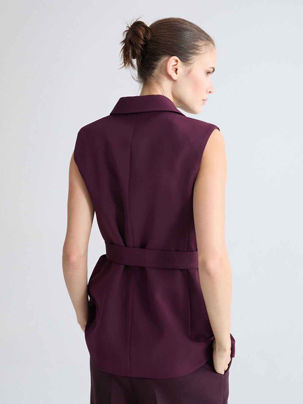 Bordo Ceket Yaka Kadın Klasik Yelek-6