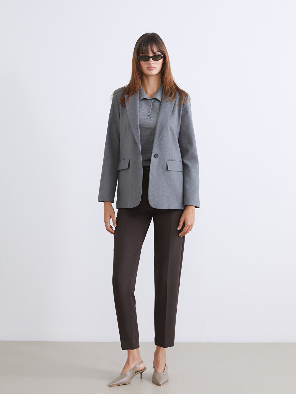 Gri Kadın Blazer Ceket-1