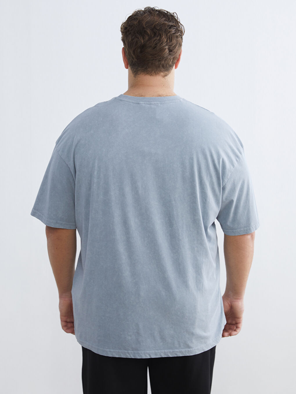 Mavi Büyük Beden Bisiklet Yaka Baskılı Penye Erkek Tişört-3