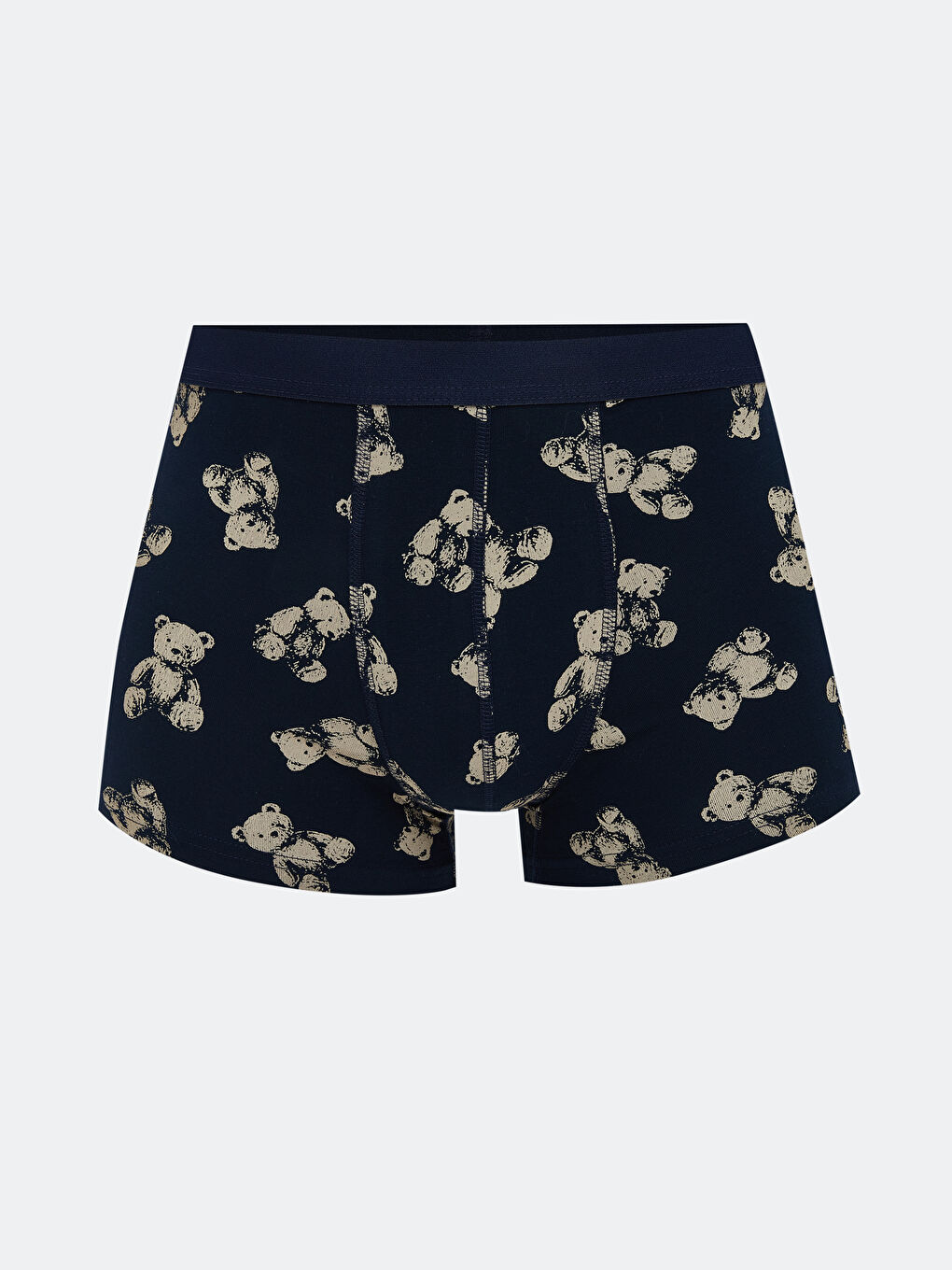 Lacivert Standart Kalıp Pamuklu Esnek Ayı Teddy Baskılı Erkek Boxer