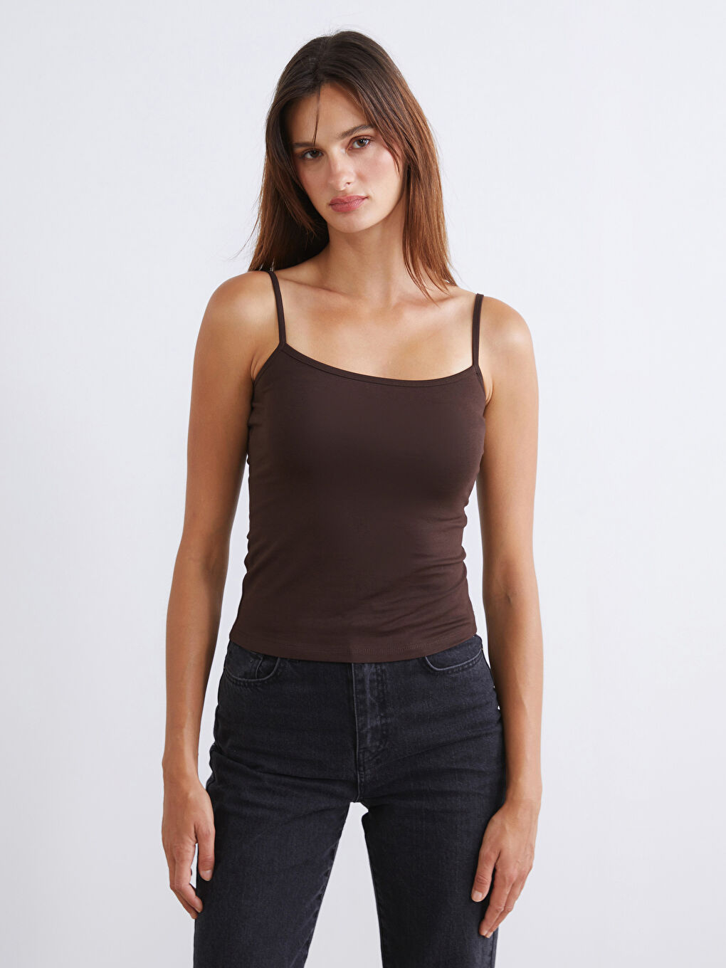 Kahverengi Kare Yaka Kadın Atlet 2'li-1