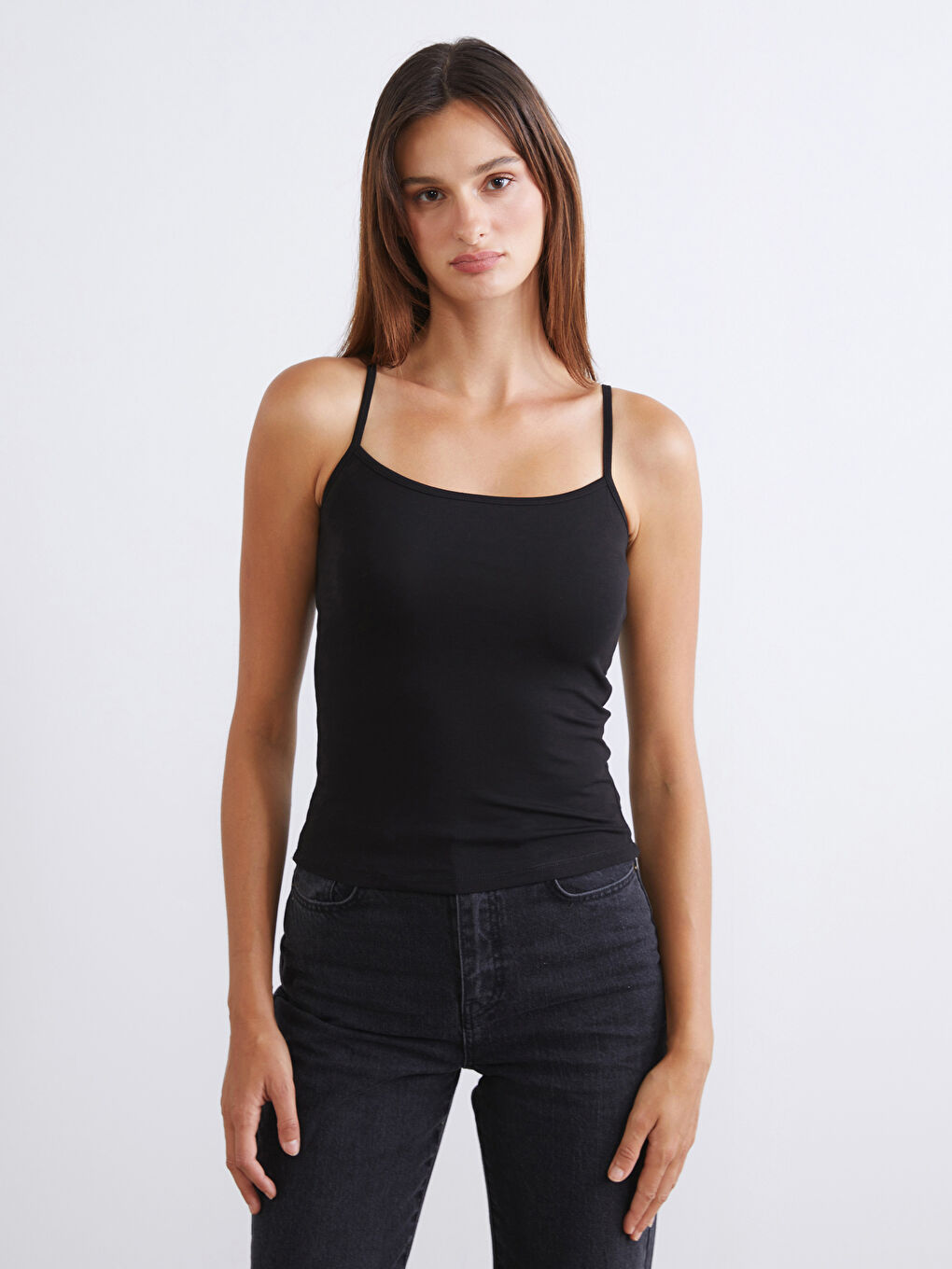 Beyaz Kare Yaka Kadın Atlet 2'li-2