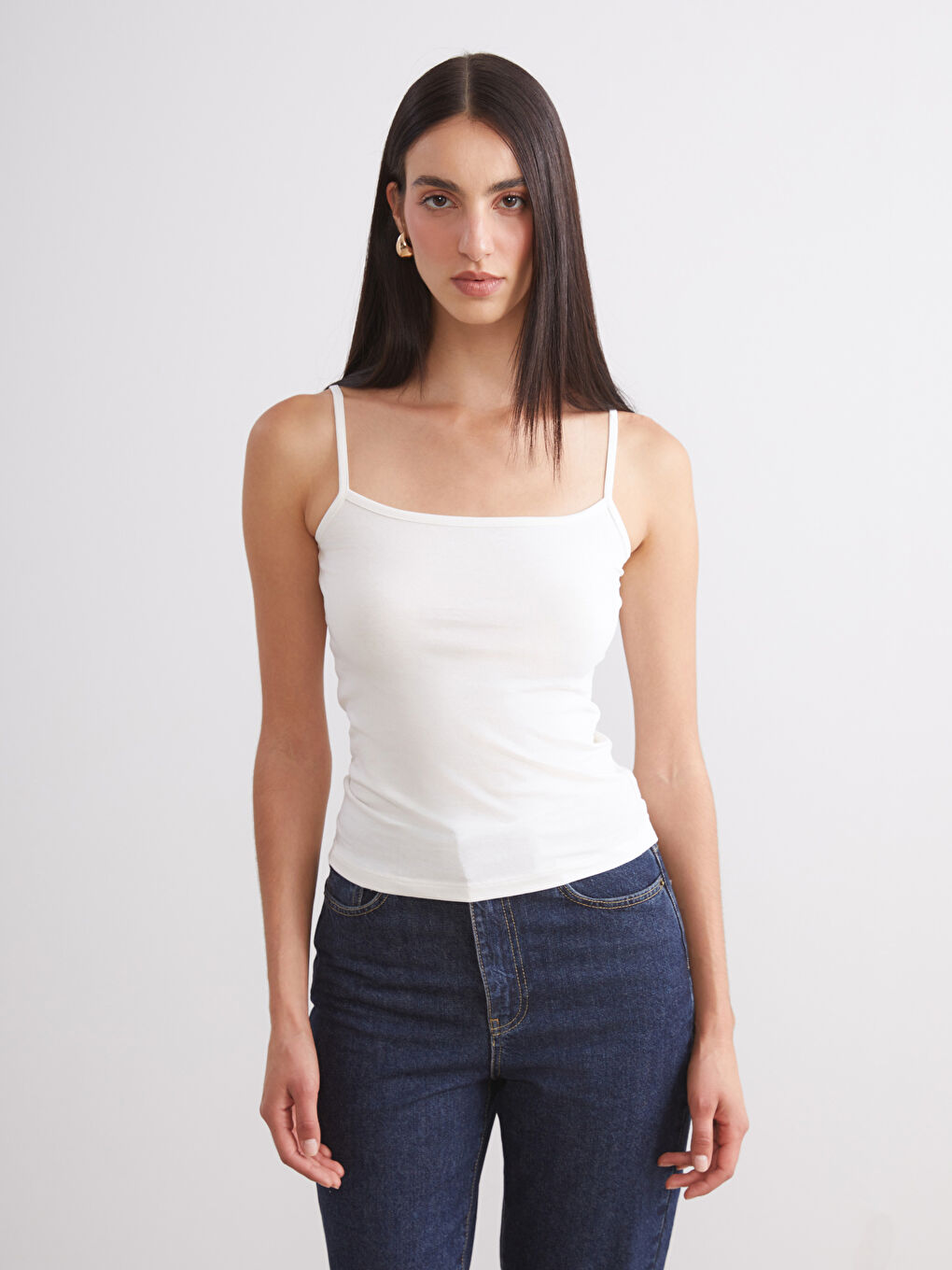 Beyaz Kare Yaka Kadın Atlet 2'li-1