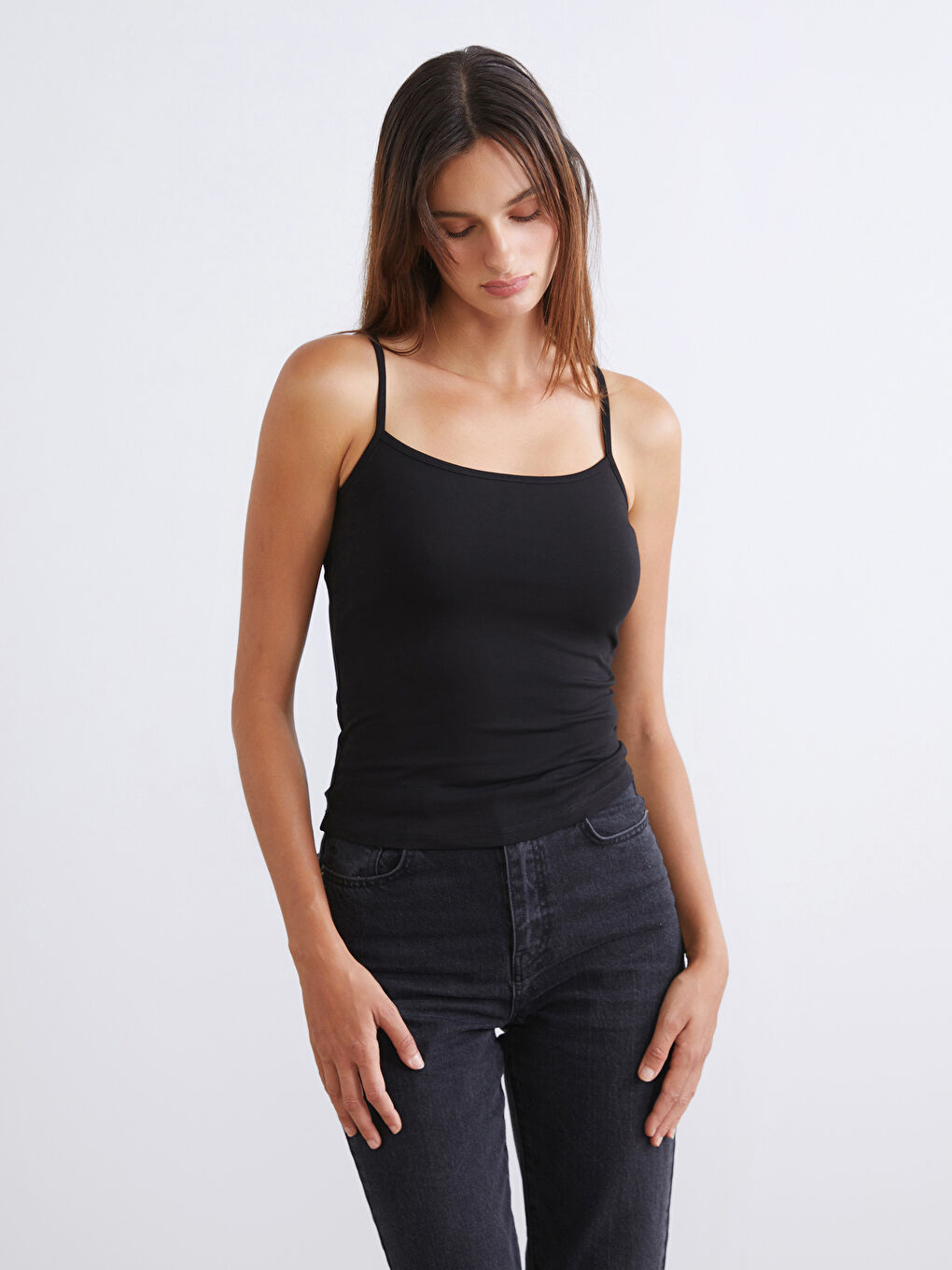 Siyah Kare Yaka Kadın Atlet 2'li-1