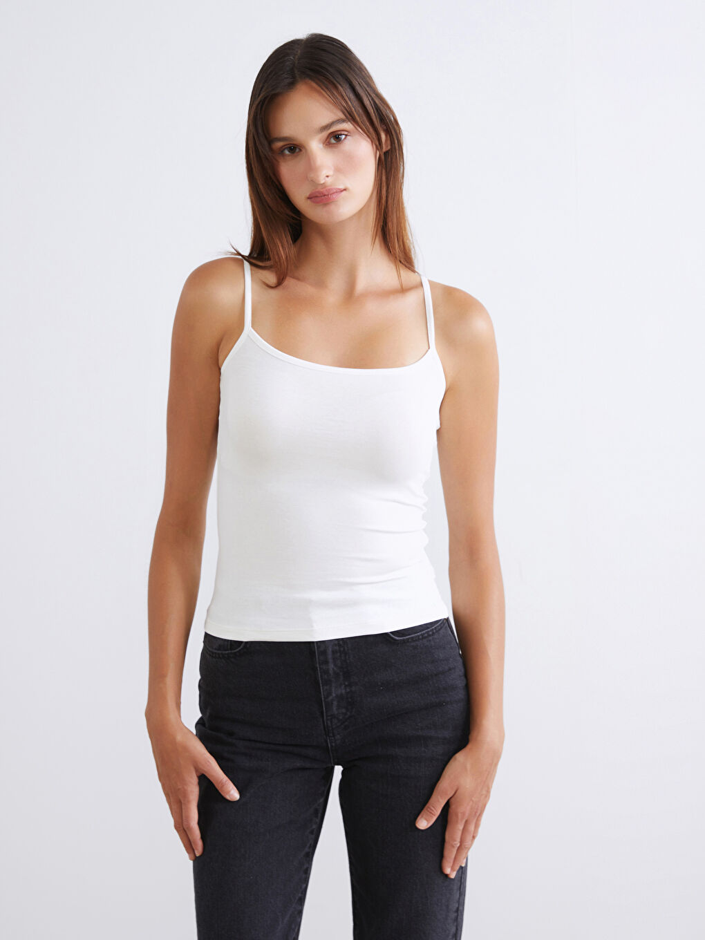 Beyaz Kare Yaka Kadın Atlet 2'li-2