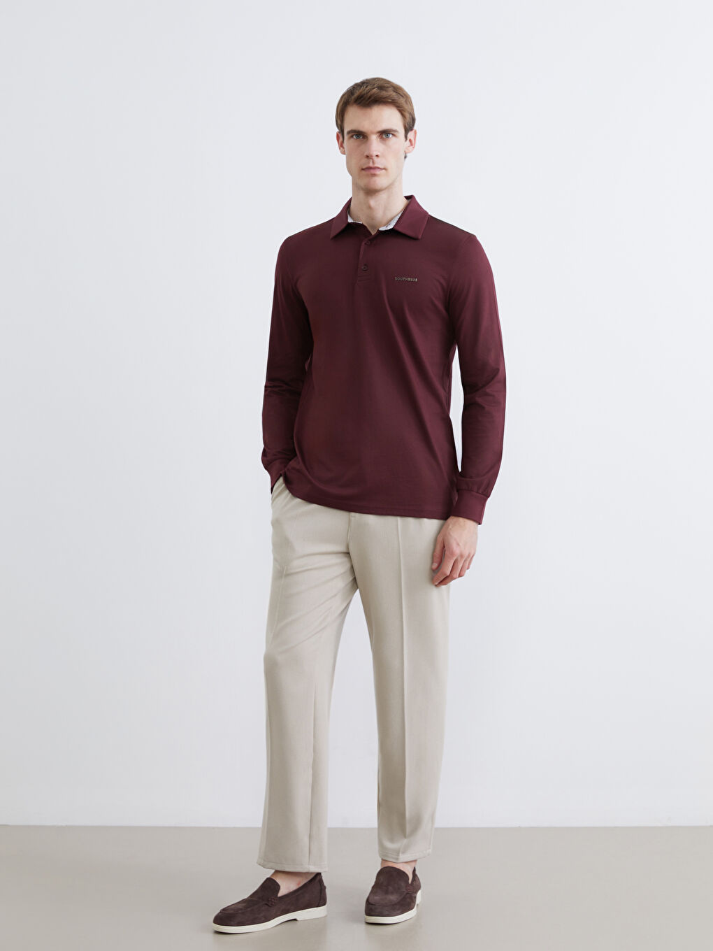 Mürdüm Polo Yaka Baskılı Erkek Tişört-1