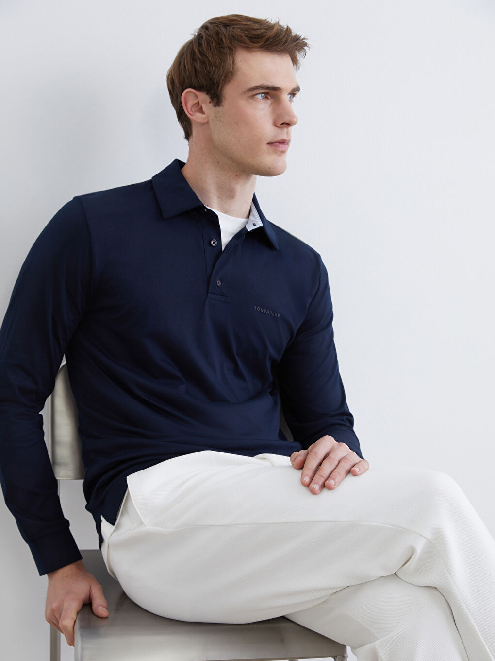 Lacivert Polo Yaka Baskılı Erkek Tişört