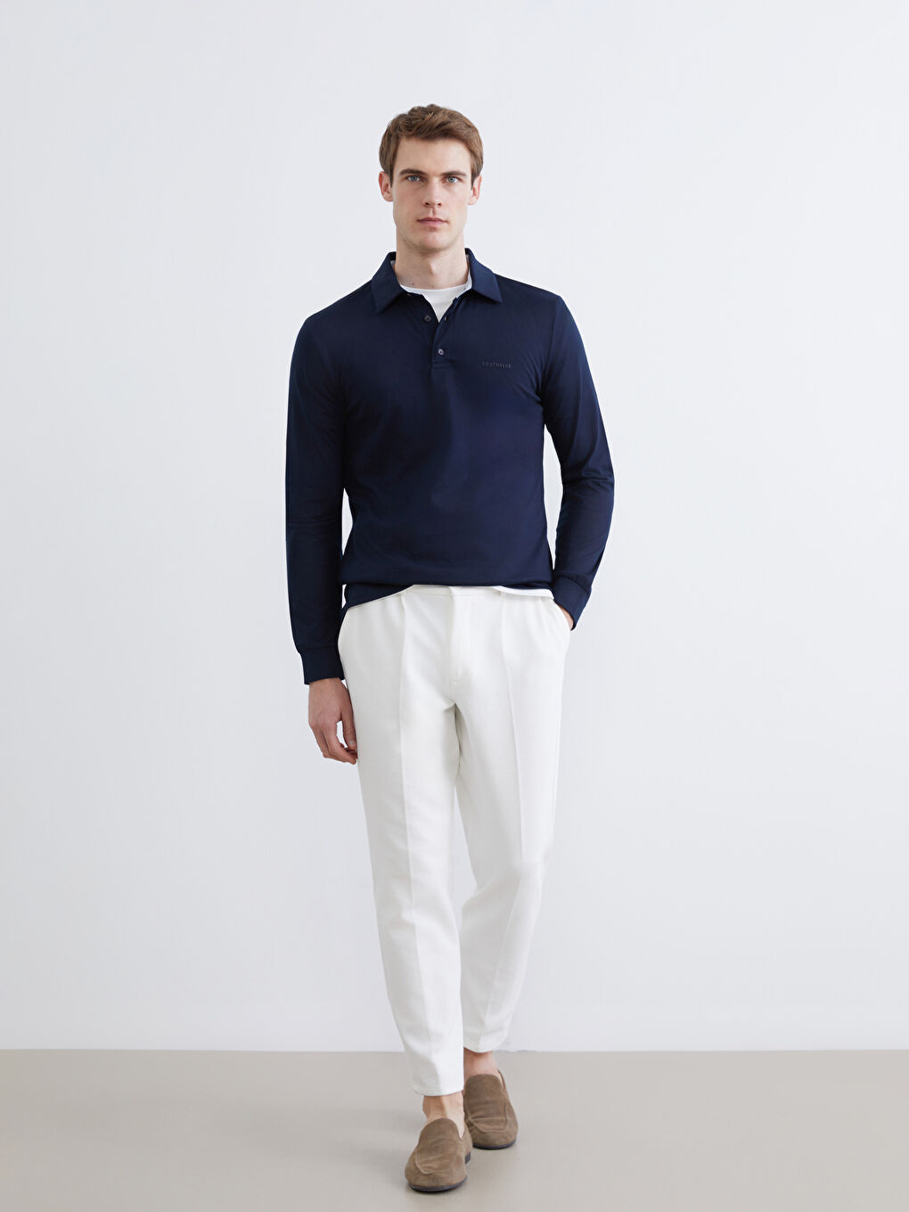 Lacivert Polo Yaka Baskılı Erkek Tişört-1