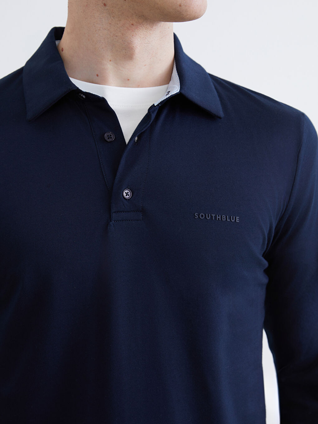 Lacivert Polo Yaka Baskılı Erkek Tişört-2