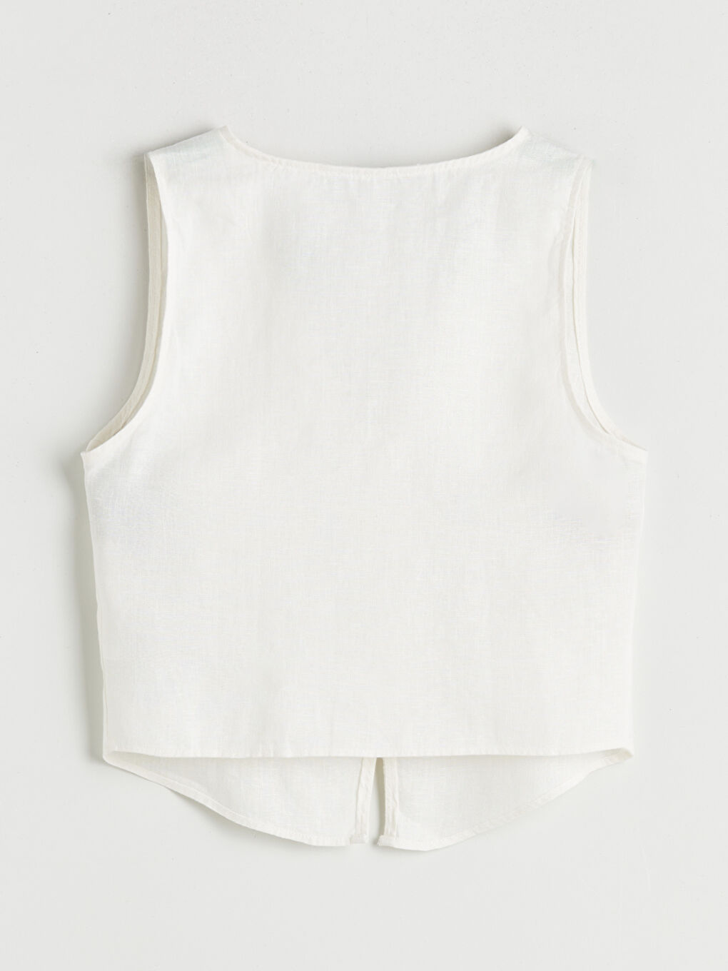 Ekru V Yaka %100 Keten Kadın Klasik Yelek-5