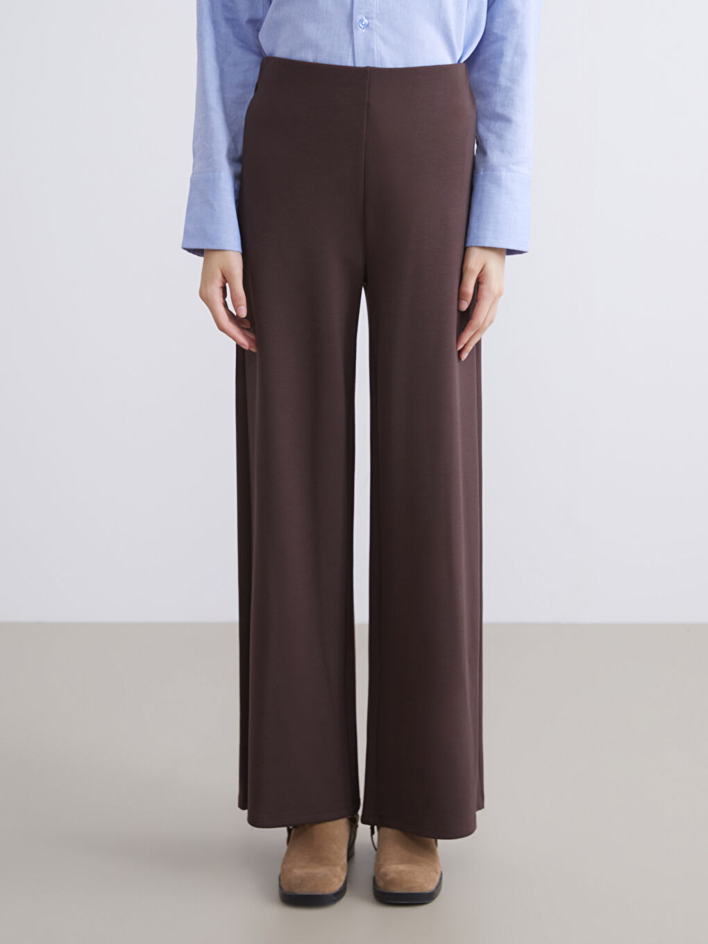 Kahverengi Beli Lastikli Geniş Paça Kadın Eşofman Altı-1