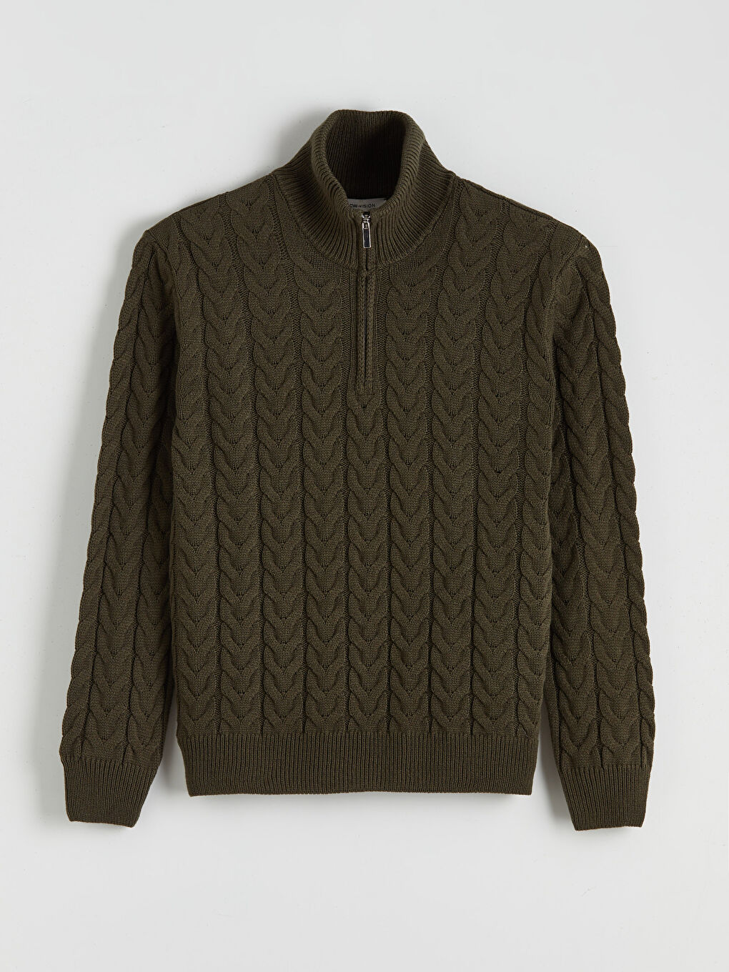 Haki Dik Yaka Erkek Triko Kazak-4