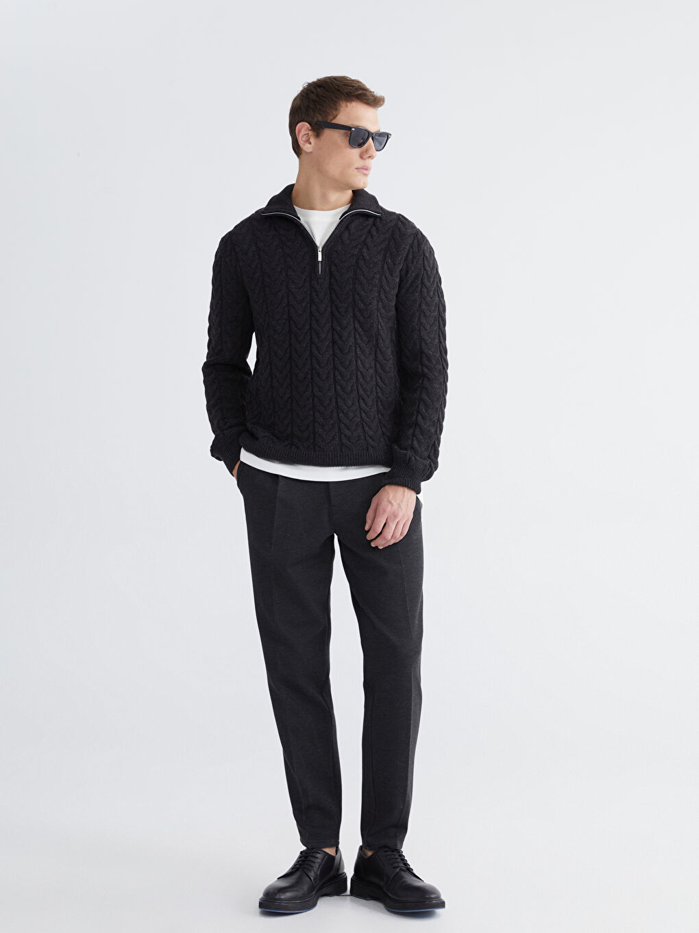 Antrasit Dik Yaka Erkek Triko Kazak-1