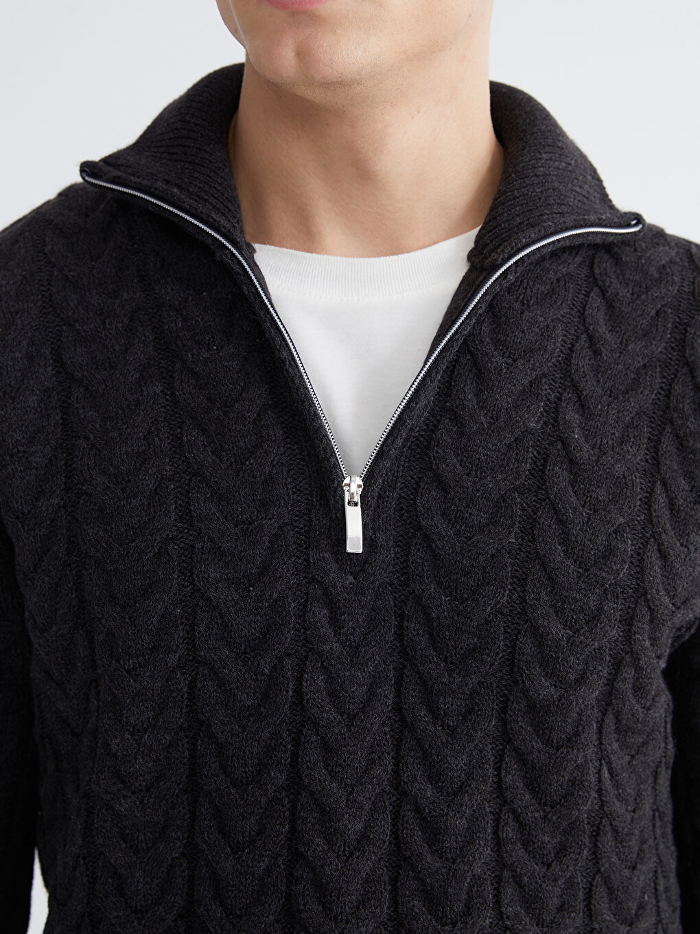 Antrasit Dik Yaka Erkek Triko Kazak-2