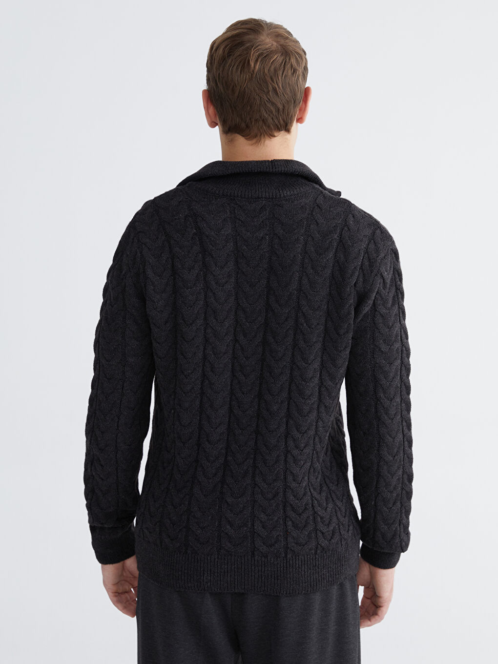 Antrasit Dik Yaka Erkek Triko Kazak-3