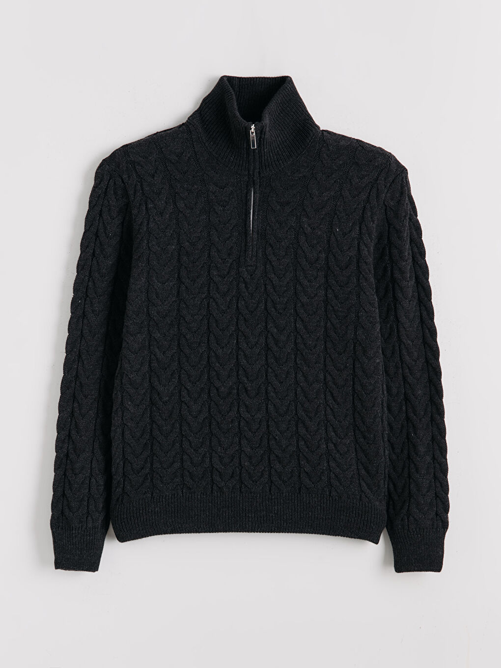 Antrasit Dik Yaka Erkek Triko Kazak-4