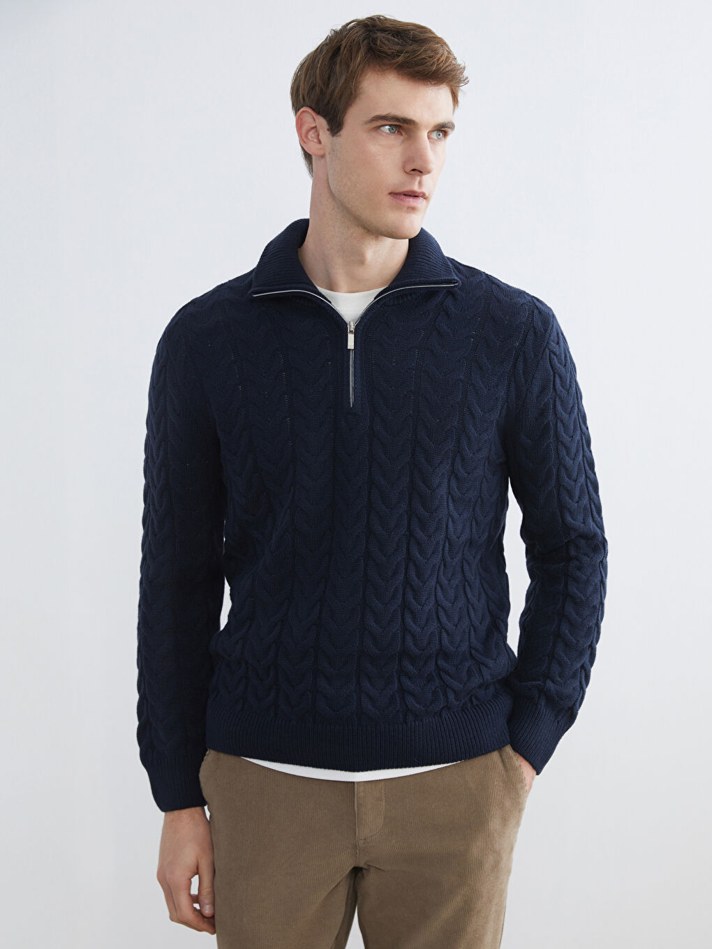 Lacivert Dik Yaka Erkek Triko Kazak