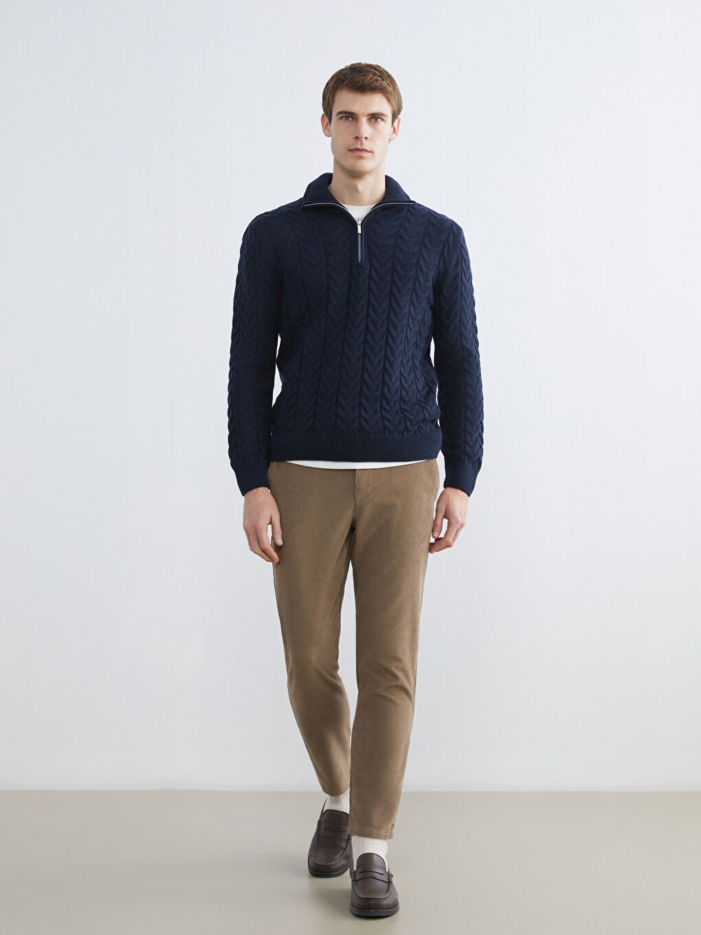 Lacivert Dik Yaka Erkek Triko Kazak-1