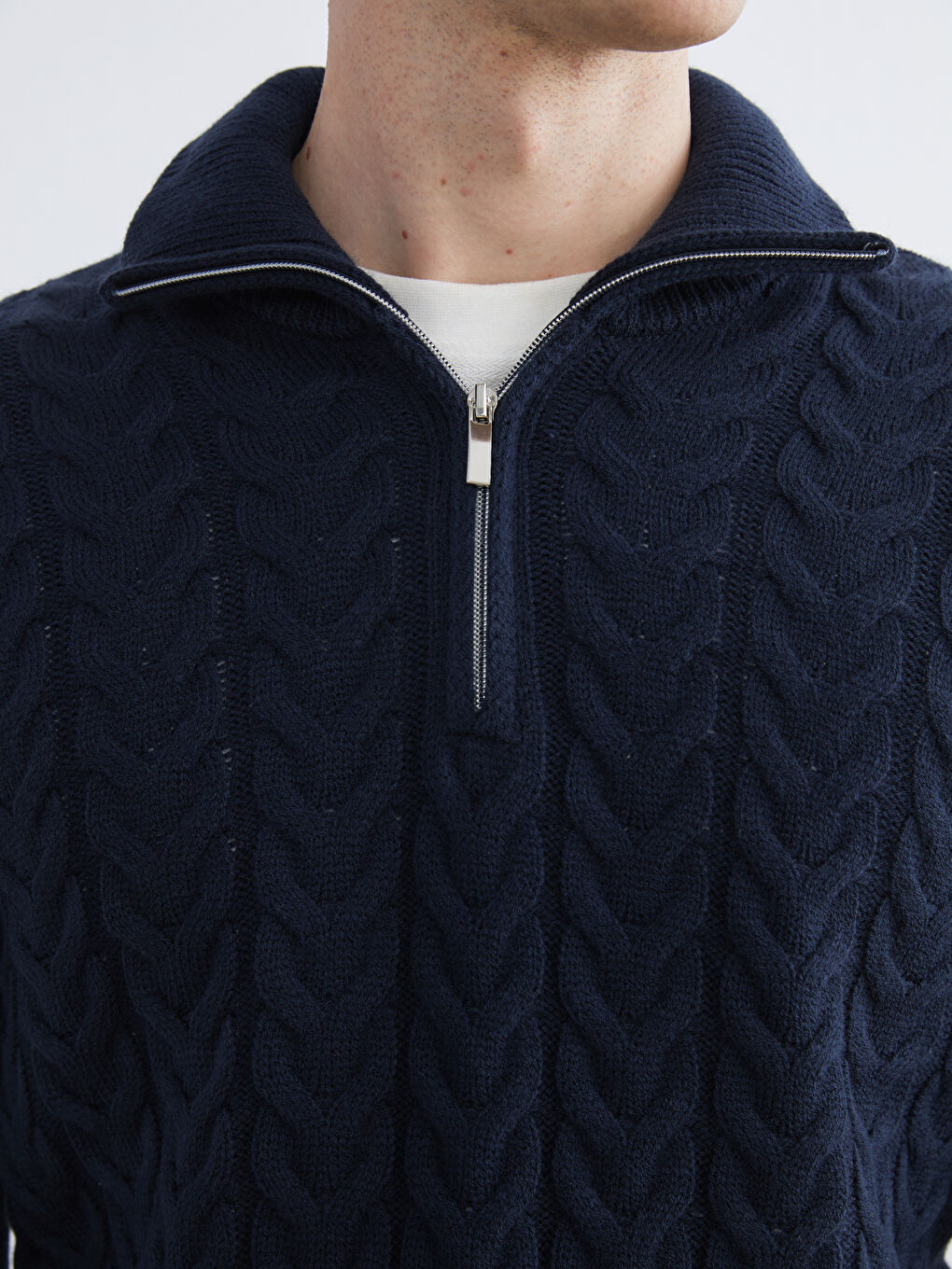 Lacivert Dik Yaka Erkek Triko Kazak-2