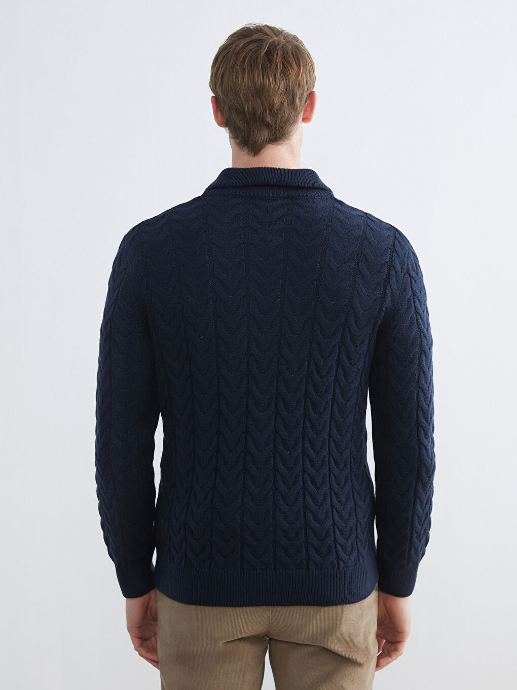 Lacivert Dik Yaka Erkek Triko Kazak-3