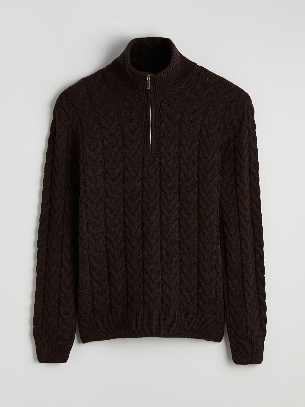 Kahverengi Dik Yaka Erkek Triko Kazak-5