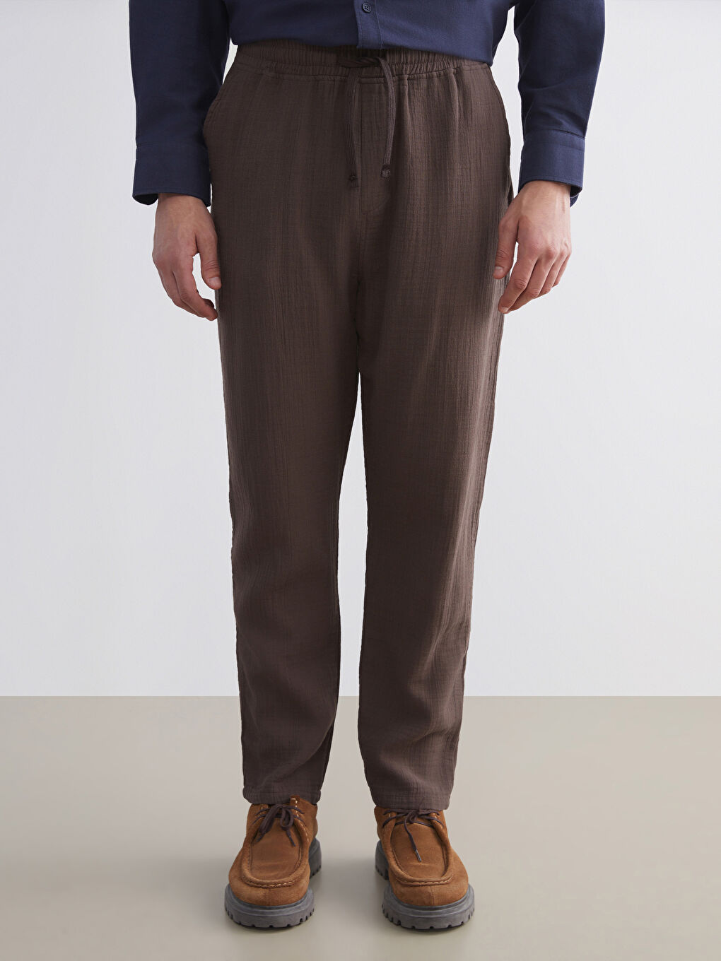 Kahverengi Rahat Kalıp Erkek Pantolon-1