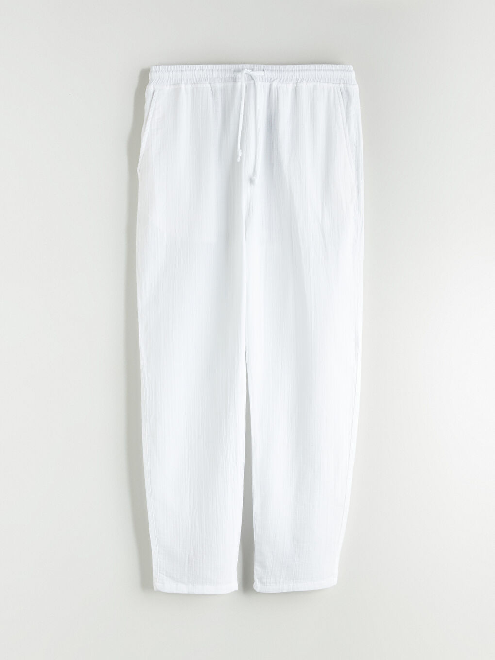 Beyaz Rahat Kalıp Erkek Pantolon-4