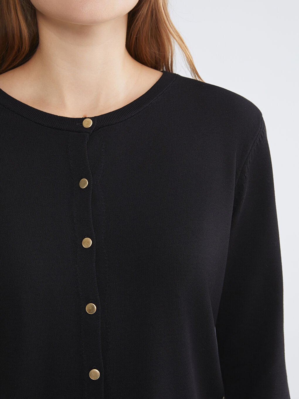 Siyah Bisiklet Yaka Kadın Triko Hırka-2