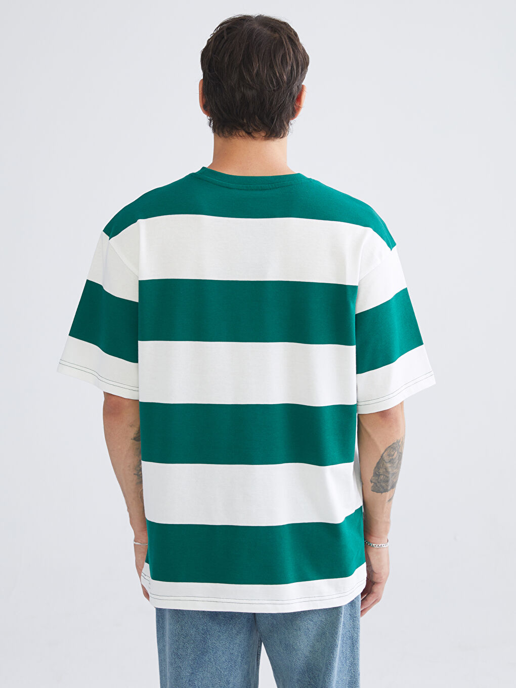 Yeşil Bisiklet Yaka Çizgili Penye Erkek Tişört-3